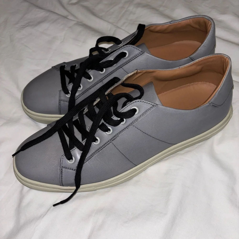 Gray and Black Casual Sneakers with Smooth Upper and White Sole - Picture 1 of 5